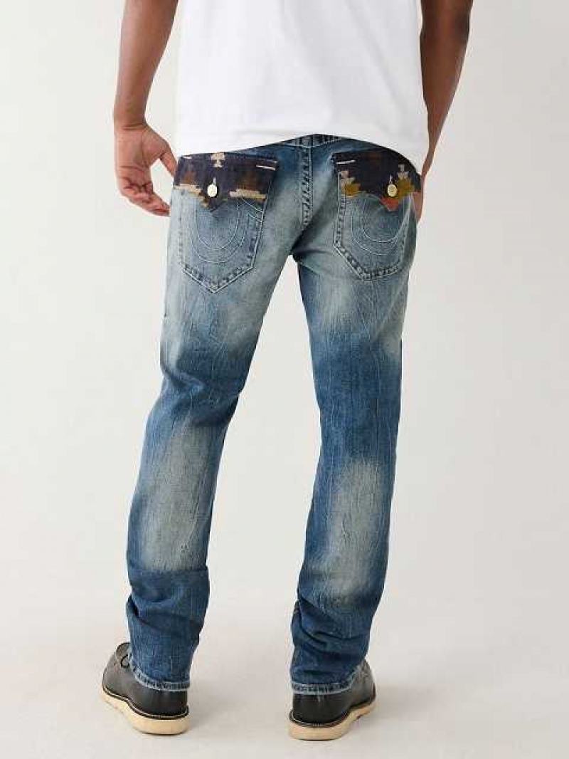 Jeans Straight True Religion Ricky Southwestern Flap Hombre Azules | Colombia-LWUTKJH72