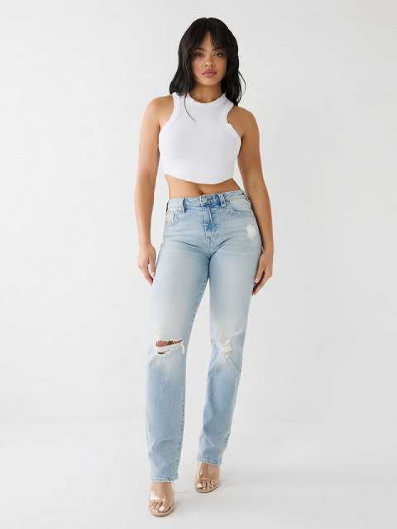 Jeans Straight True Religion Sarah Distressed High Rise Mujer Azules Claro | Colombia-QPHGBMJ65