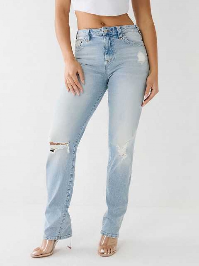 Jeans Straight True Religion Sarah Distressed High Rise Mujer Azules Claro | Colombia-QPHGBMJ65