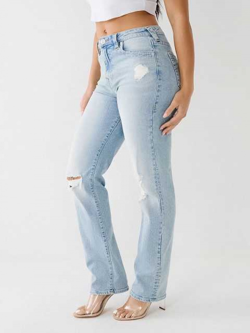 Jeans Straight True Religion Sarah Distressed High Rise Mujer Azules Claro | Colombia-QPHGBMJ65