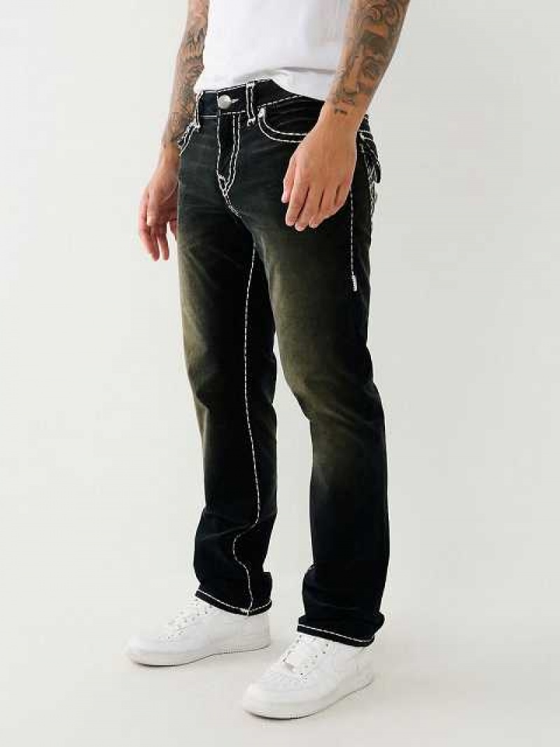 Jeans Straight True Religion Velvet Ricky Fadded 34” Hombre Negras Azules | Colombia-UZPYABF20