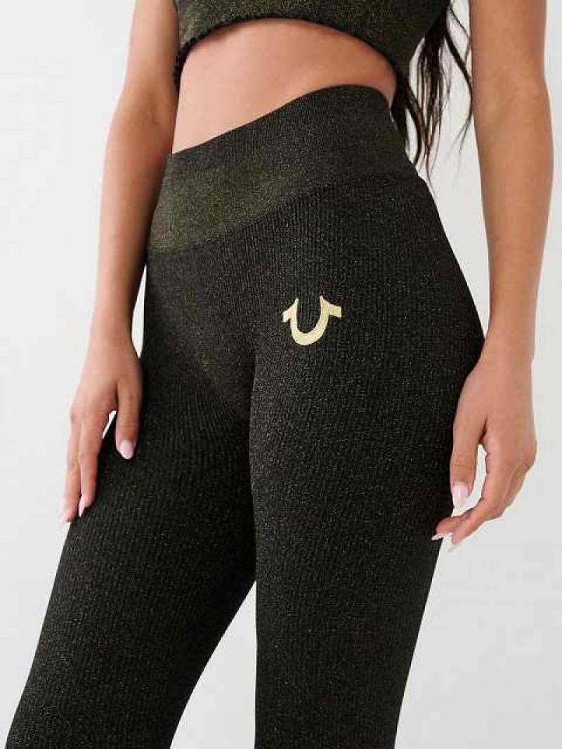 Leggins True Religion Horseshoe Logo Seamless Lurex Mujer Negras | Colombia-KOEUSLC52