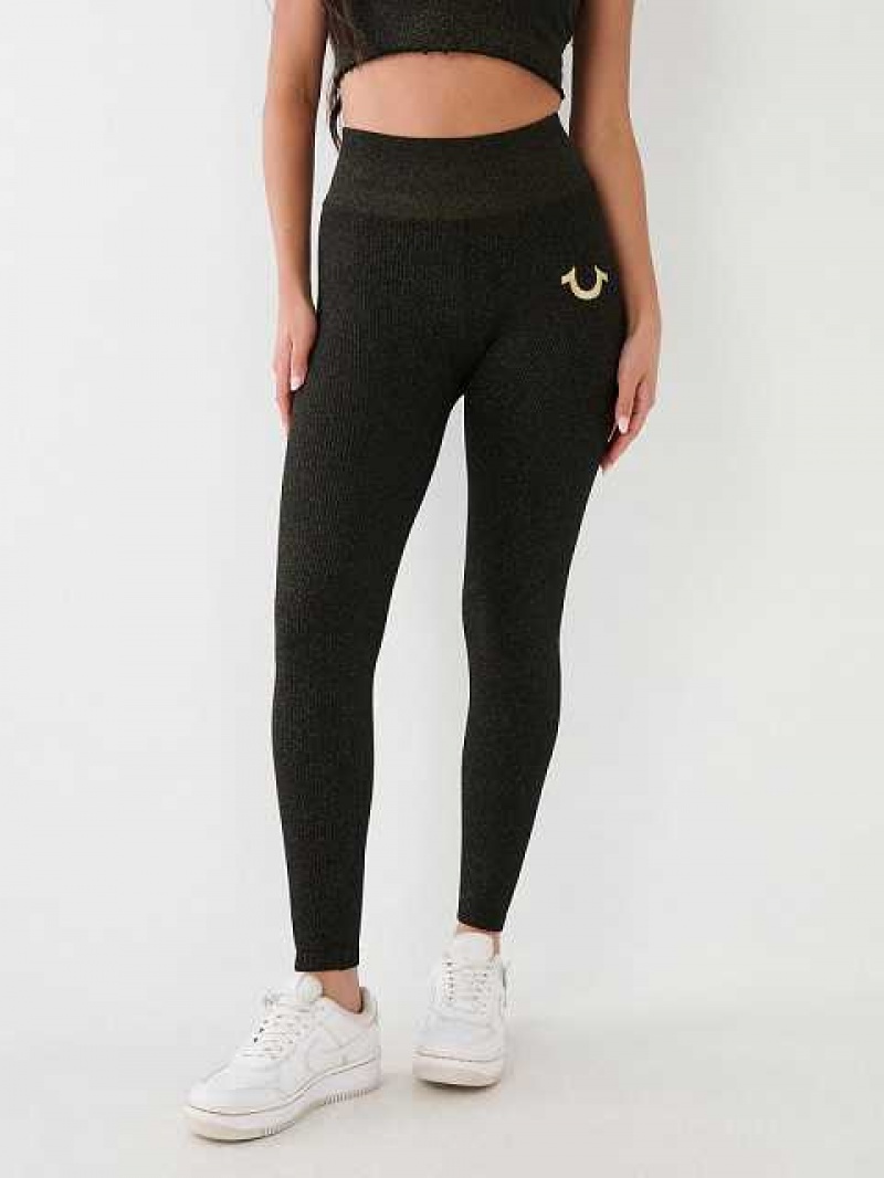 Leggins True Religion Horseshoe Logo Seamless Lurex Mujer Negras | Colombia-KOEUSLC52