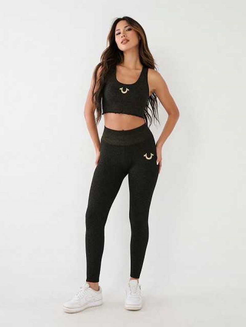 Leggins True Religion Horseshoe Logo Seamless Lurex Mujer Negras | Colombia-KOEUSLC52