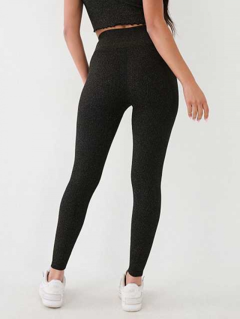 Leggins True Religion Horseshoe Logo Seamless Lurex Mujer Negras | Colombia-KOEUSLC52