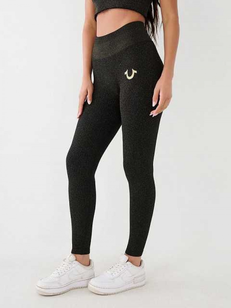 Leggins True Religion Horseshoe Logo Seamless Lurex Mujer Negras | Colombia-KOEUSLC52