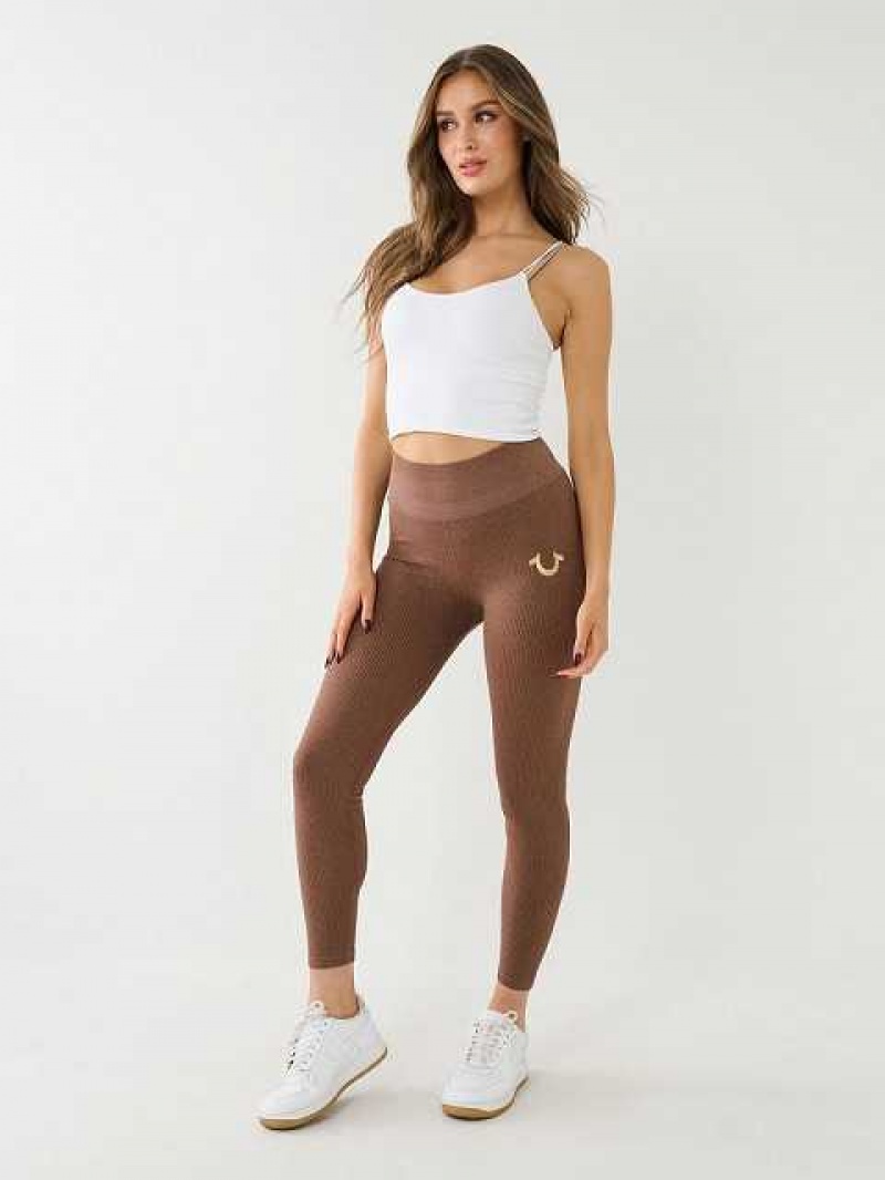 Leggins True Religion Horseshoe Logo Seamless Lurex Mujer Beige | Colombia-NWEVPXM15