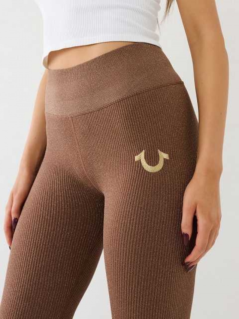 Leggins True Religion Horseshoe Logo Seamless Lurex Mujer Beige | Colombia-NWEVPXM15