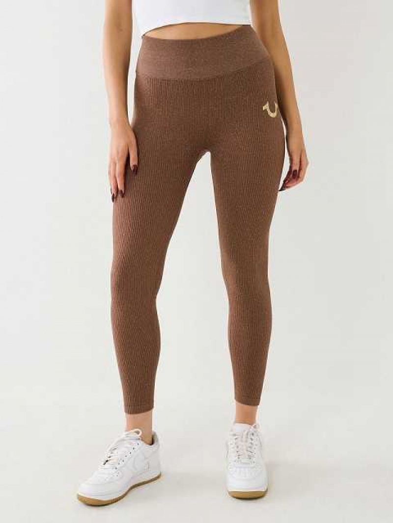 Leggins True Religion Horseshoe Logo Seamless Lurex Mujer Beige | Colombia-NWEVPXM15