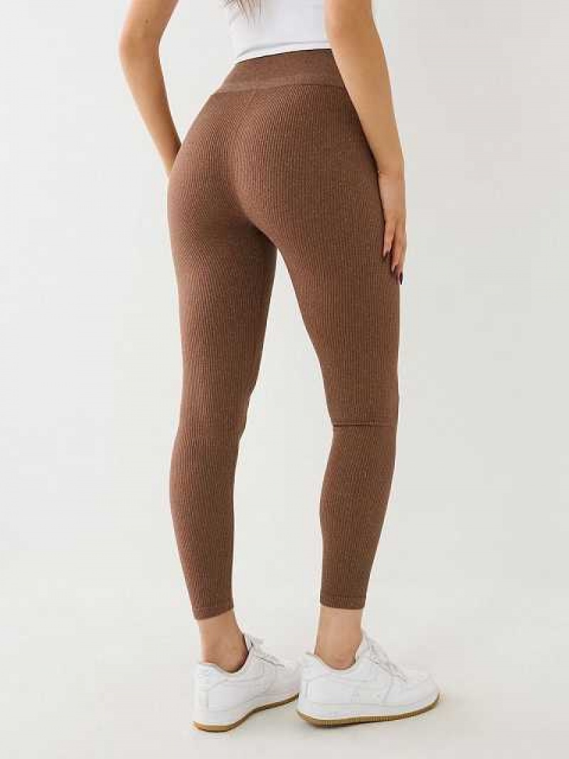 Leggins True Religion Horseshoe Logo Seamless Lurex Mujer Beige | Colombia-NWEVPXM15