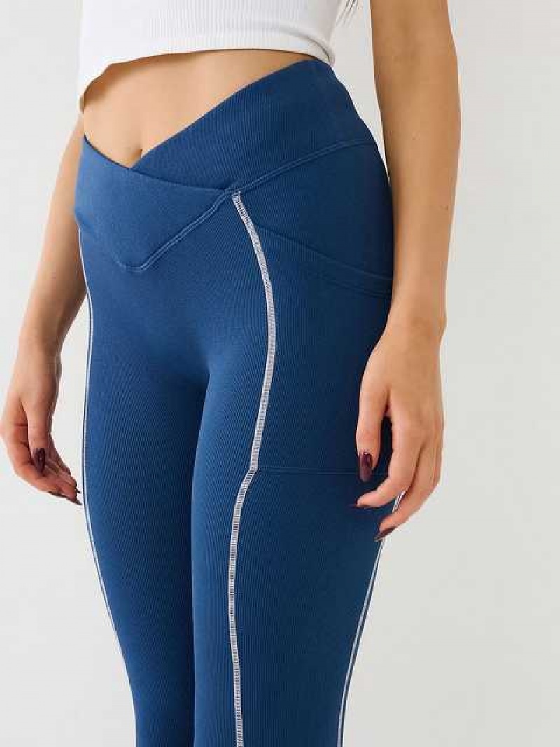 Leggins True Religion Metallic Tr Logo Rib Mujer Azules | Colombia-AYLQXEC57