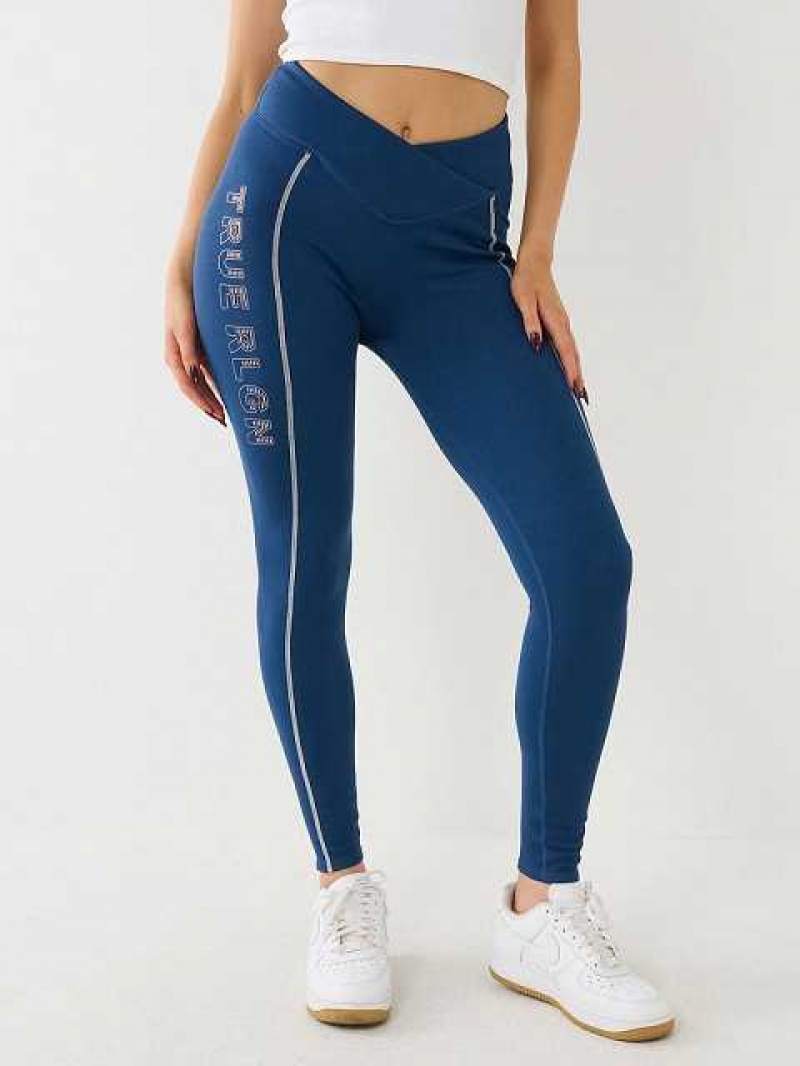 Leggins True Religion Metallic Tr Logo Rib Mujer Azules | Colombia-AYLQXEC57