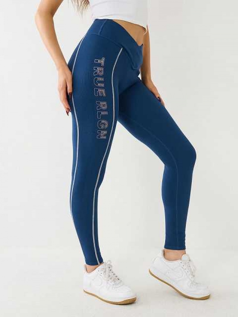 Leggins True Religion Metallic Tr Logo Rib Mujer Azules | Colombia-AYLQXEC57