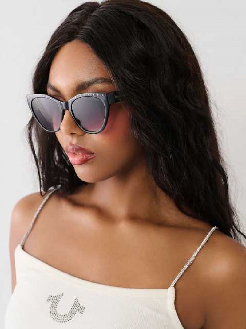 Lentes de Sol True Religion Crystal Cat Eye Unisex Negras | Colombia-WRDYUNT54