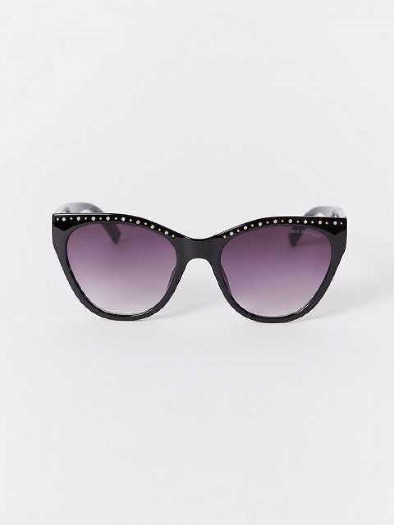 Lentes de Sol True Religion Crystal Cat Eye Unisex Negras | Colombia-WRDYUNT54