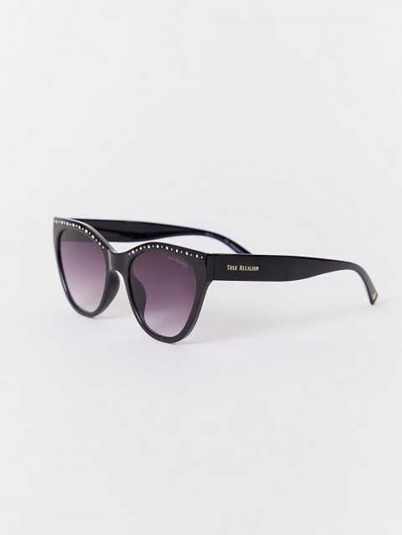 Lentes de Sol True Religion Crystal Cat Eye Unisex Negras | Colombia-WRDYUNT54