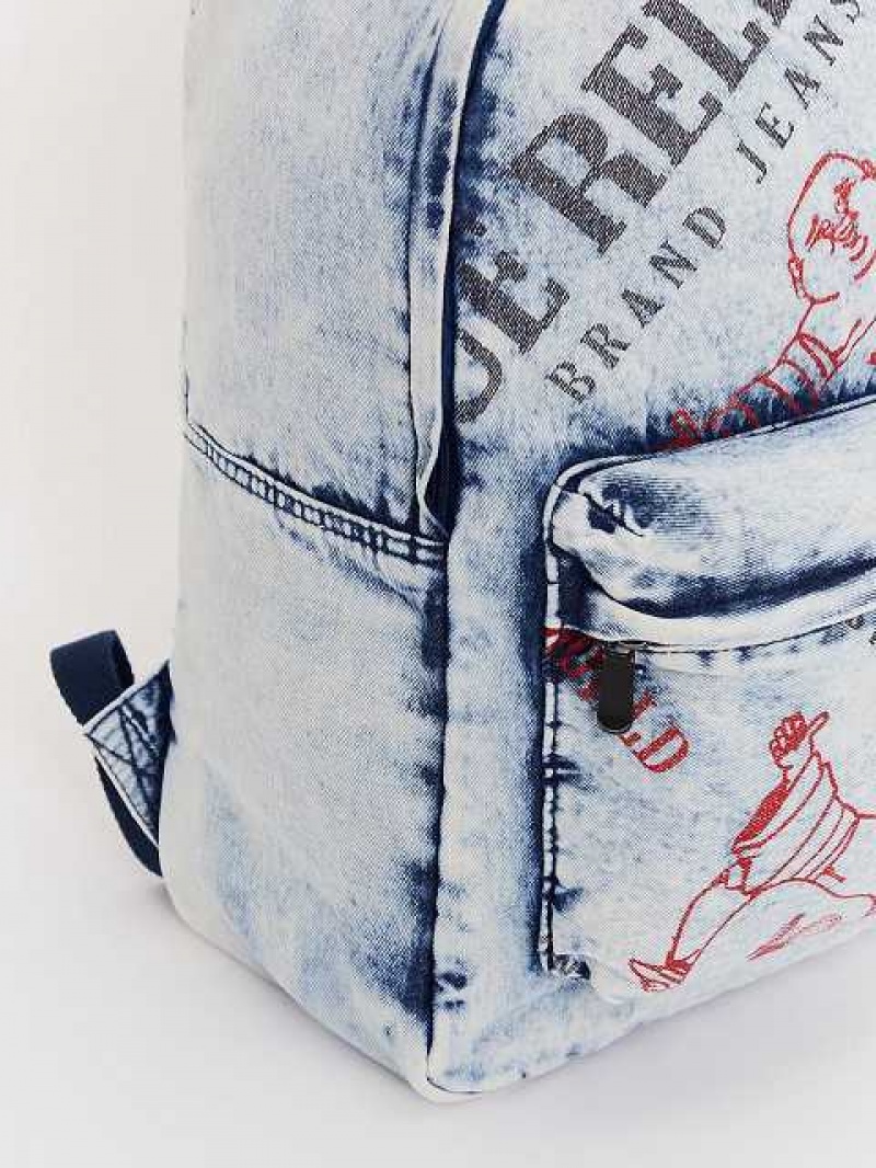 Mochilas True Religion Denim Logo Unisex Azules Claro | Colombia-UPJWLNM92