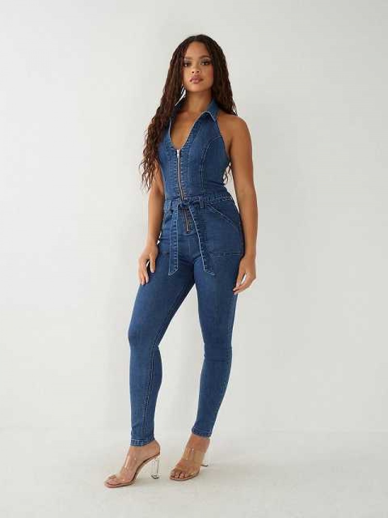 Mono True Religion Zip Denim Mujer Azules Azules | Colombia-AILSDRP42