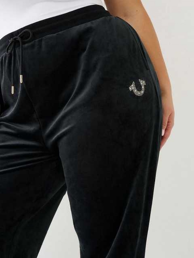 Pantalon Deportivo True Religion Crystal Velour Logo Mujer Negras | Colombia-RCANWJG84