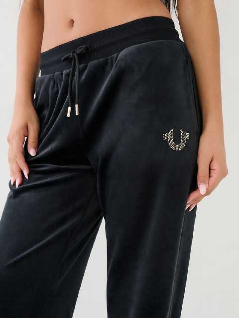 Pantalon Deportivo True Religion Crystal Velour Logo Mujer Negras | Colombia-RCANWJG84