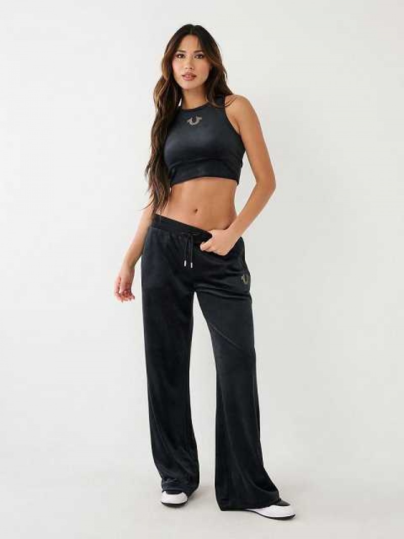 Pantalon Deportivo True Religion Crystal Velour Logo Mujer Negras | Colombia-RCANWJG84