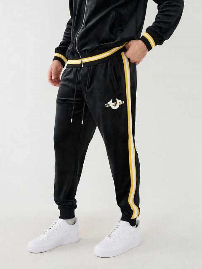 Pantalon Deportivo True Religion Velour Tr Logo Varsity Stripe Hombre Negras | Colombia-EOIJMWX83