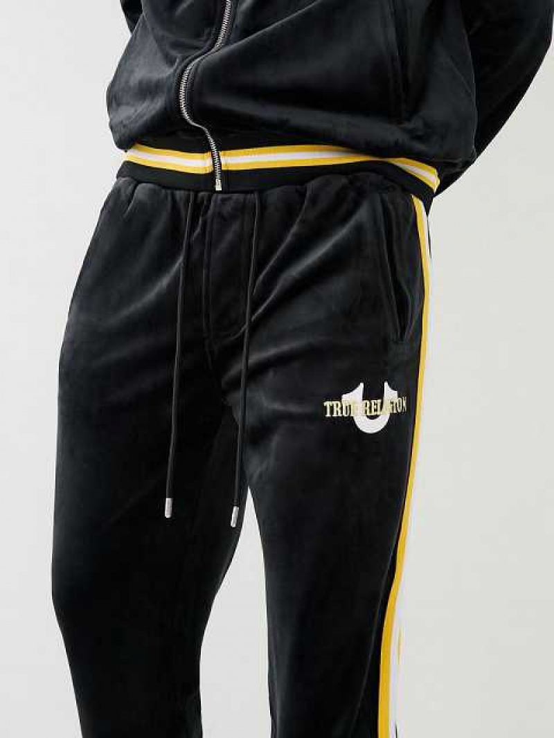 Pantalon Deportivo True Religion Velour Tr Logo Varsity Stripe Hombre Negras | Colombia-EOIJMWX83