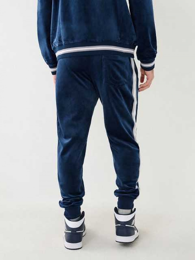 Pantalon Deportivo True Religion Velour Tr Logo Varsity Stripe Hombre Azul Marino Azules | Colombia-GWYFASI47