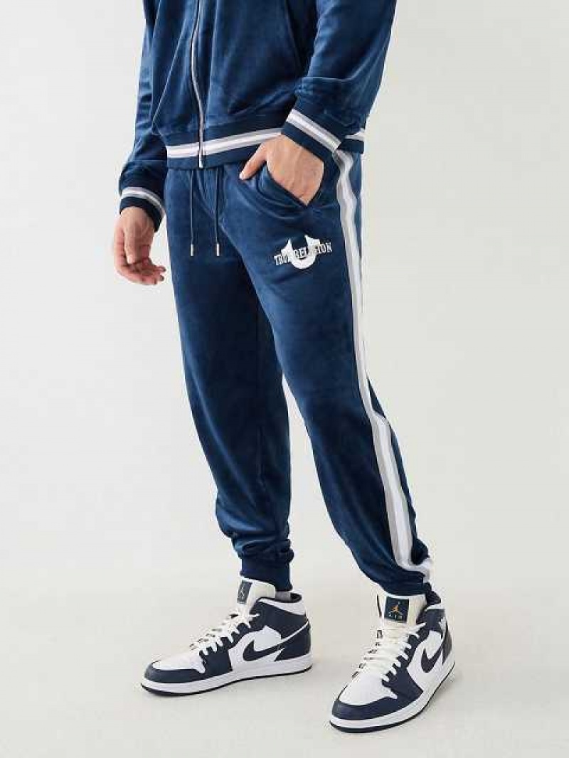 Pantalon Deportivo True Religion Velour Tr Logo Varsity Stripe Hombre Azul Marino Azules | Colombia-GWYFASI47