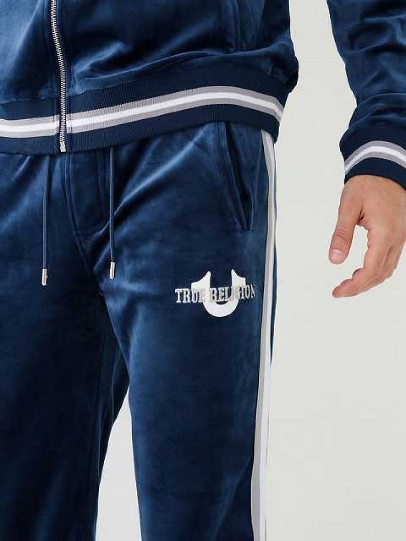 Pantalon Deportivo True Religion Velour Tr Logo Varsity Stripe Hombre Azul Marino Azules | Colombia-GWYFASI47