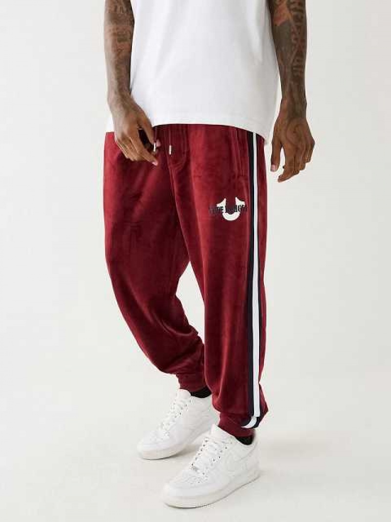 Pantalon Deportivo True Religion Velour Tr Logo Varsity Stripe Hombre Fucsia | Colombia-AQISMRV60