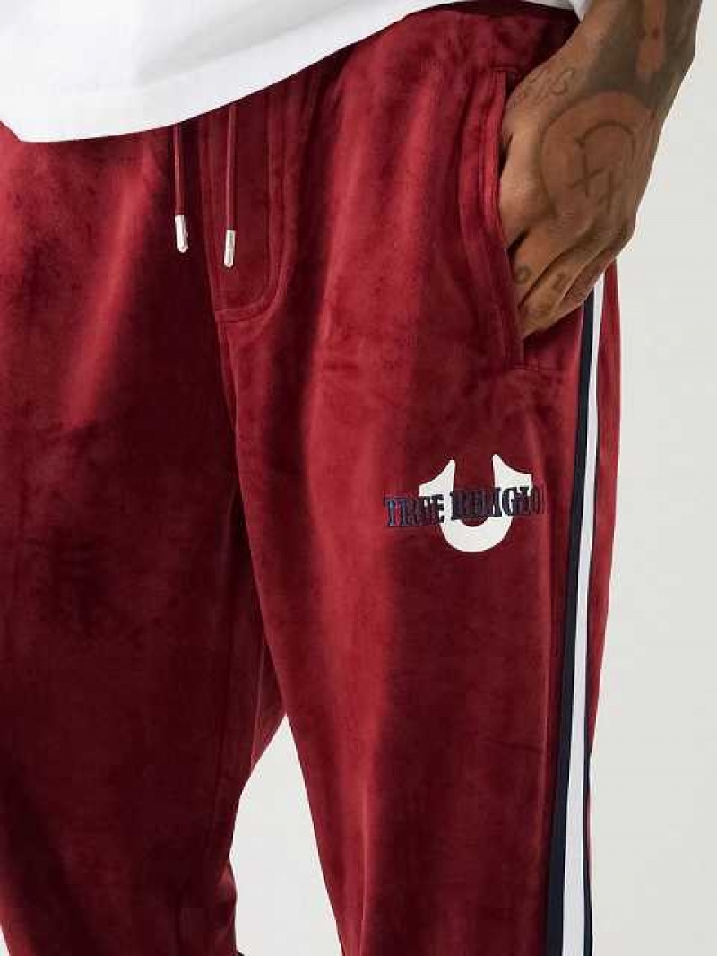 Pantalon Deportivo True Religion Velour Tr Logo Varsity Stripe Hombre Fucsia | Colombia-AQISMRV60