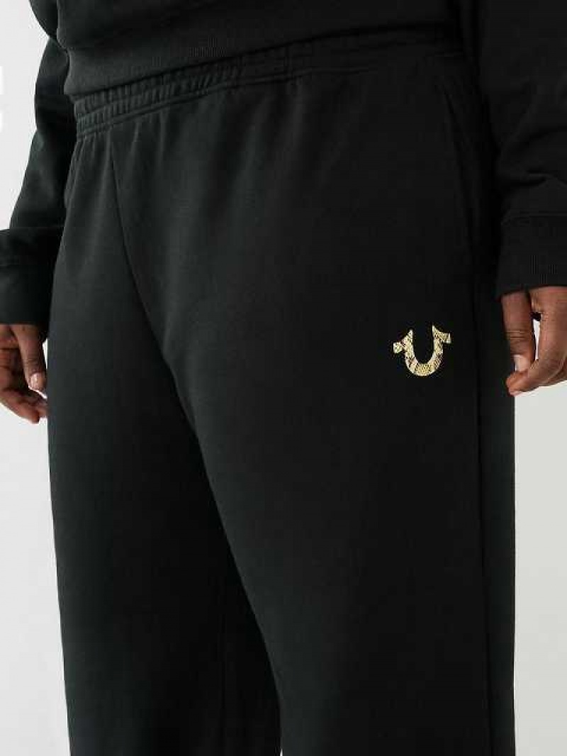 Pantalon Jogger True Religion Anchos Leg Logo Mujer Negras | Colombia-NQKLGWX84