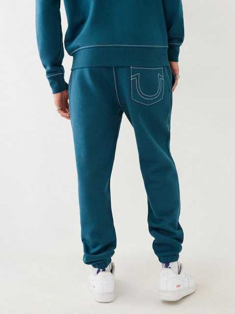 Pantalon Jogger True Religion Big T Logo Hombre Azules Azules | Colombia-XKHOAFJ50