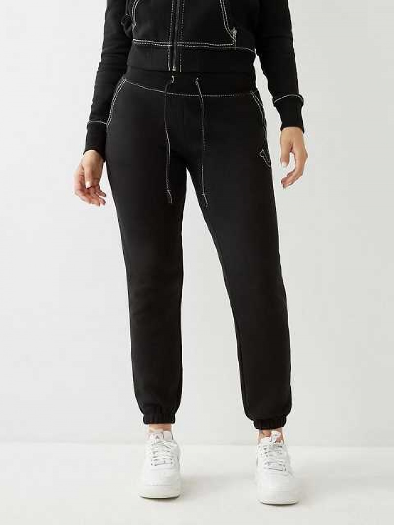 Pantalon Jogger True Religion Big T Logo Mujer Negras | Colombia-XQYFWBM30