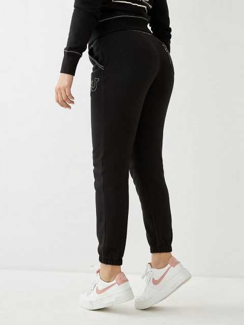 Pantalon Jogger True Religion Big T Logo Mujer Negras | Colombia-XQYFWBM30