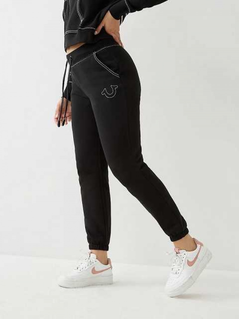 Pantalon Jogger True Religion Big T Logo Mujer Negras | Colombia-XQYFWBM30