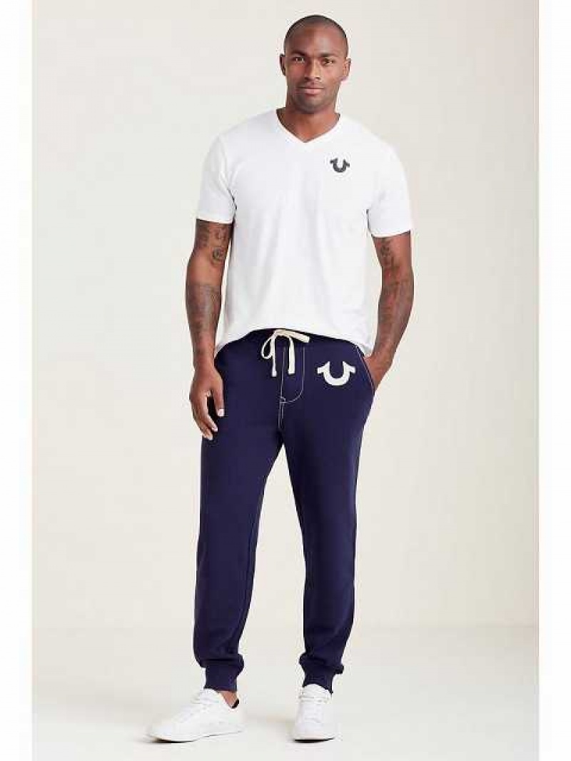 Pantalon Jogger True Religion Classic Logo Hombre Azul Marino | Colombia-IOZFWYX59