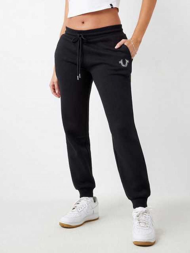 Pantalon Jogger True Religion Crystal Horseshoe Mid Rise Mujer Negras | Colombia-QWMUTYV81