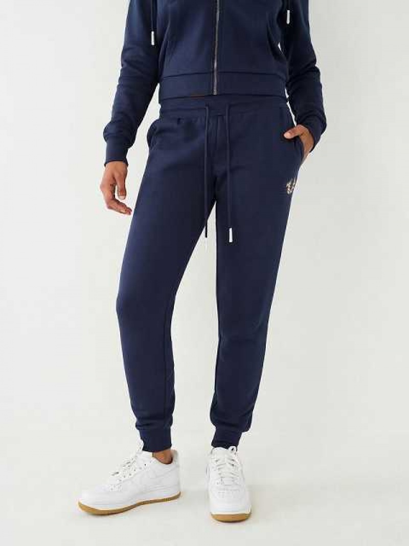 Pantalon Jogger True Religion Crystal Logo Mujer Azul Marino Azules | Colombia-BNQJAOW13