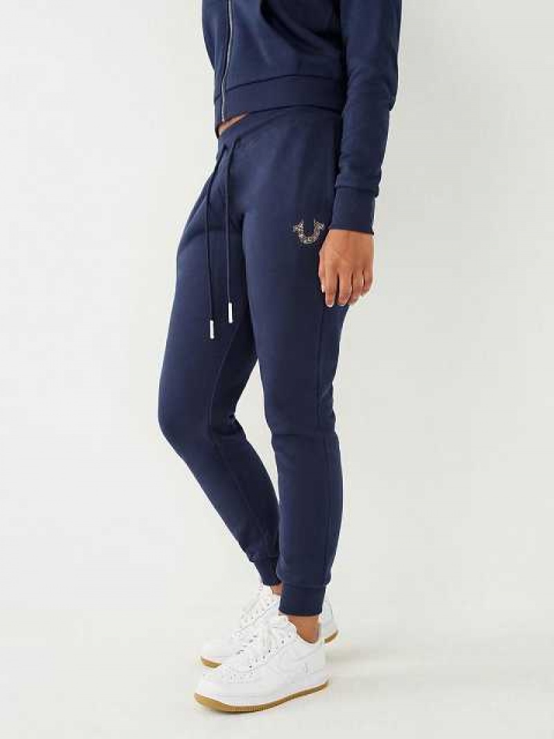 Pantalon Jogger True Religion Crystal Logo Mujer Azul Marino Azules | Colombia-BNQJAOW13