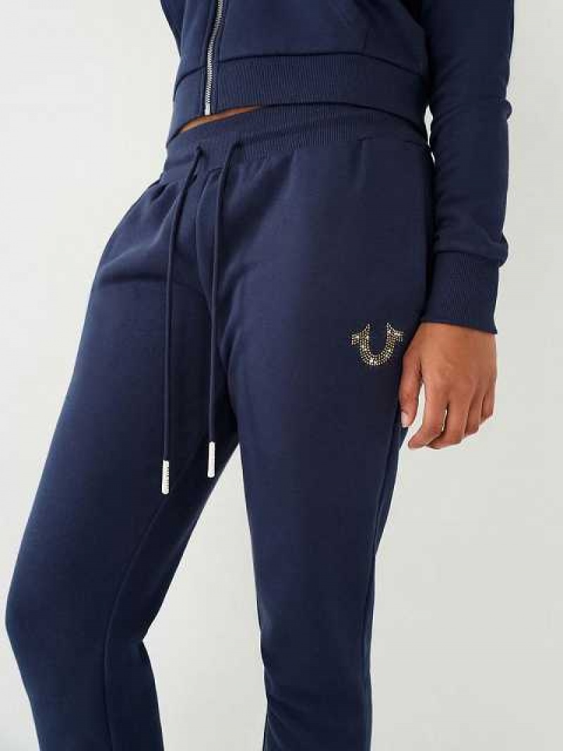 Pantalon Jogger True Religion Crystal Logo Mujer Azul Marino Azules | Colombia-BNQJAOW13