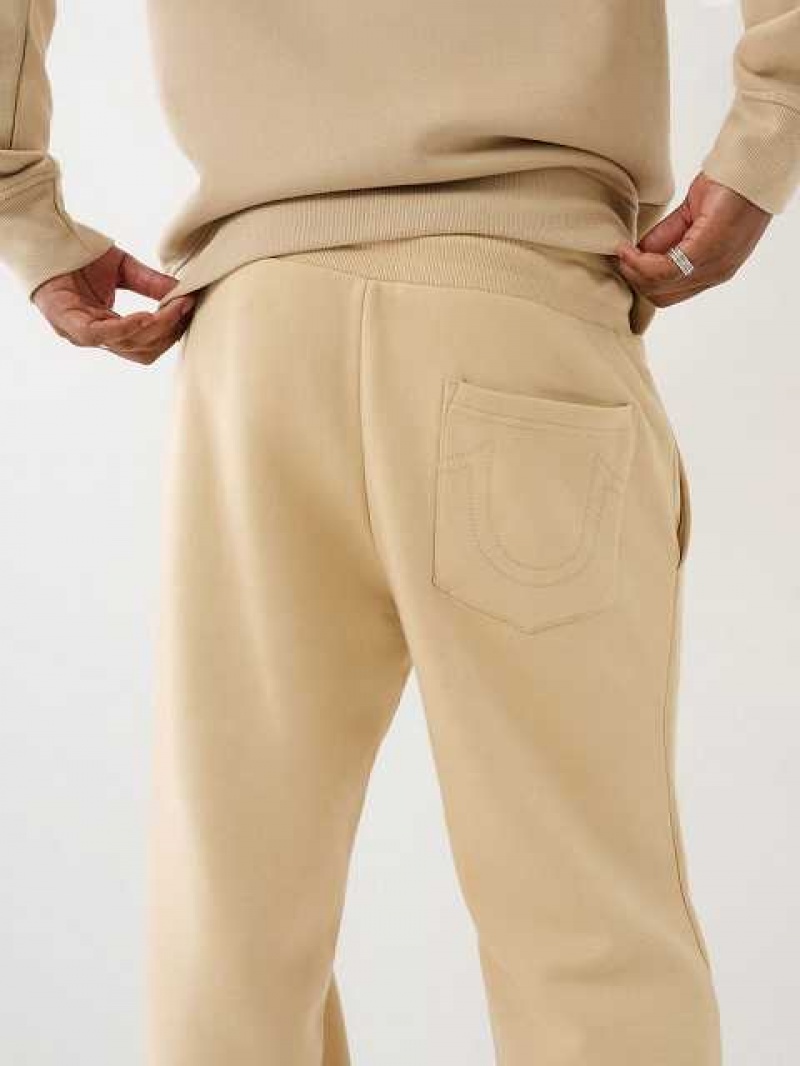 Pantalon Jogger True Religion Horseshoe Logo Fleece Drawstring Hombre Beige | Colombia-GIZWPBV50