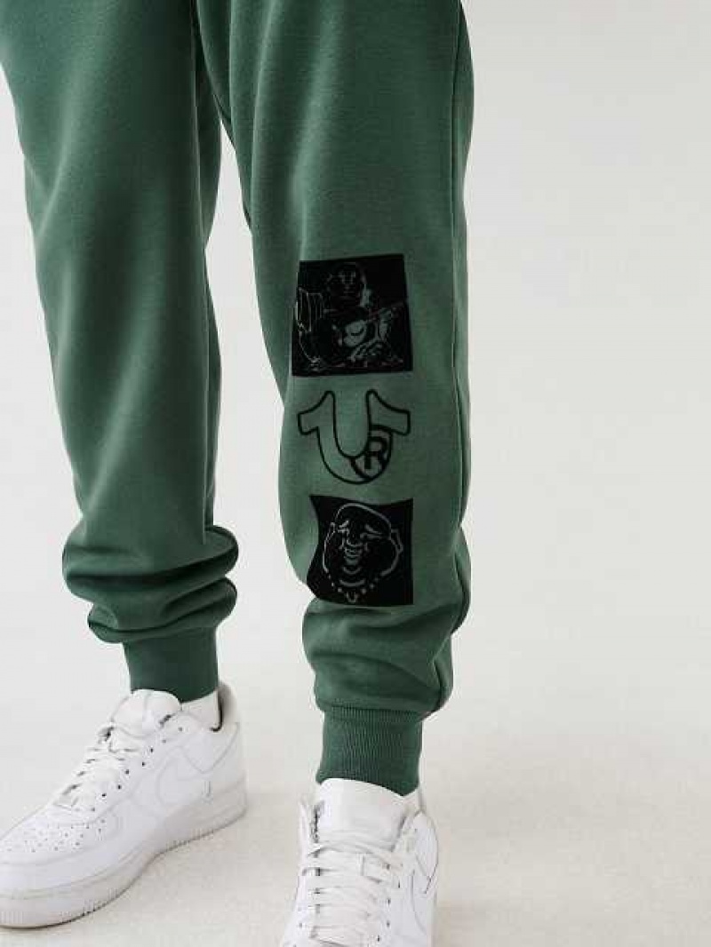 Pantalon Jogger True Religion Logo Hombre Verde Marrones | Colombia-KLUEFYC51