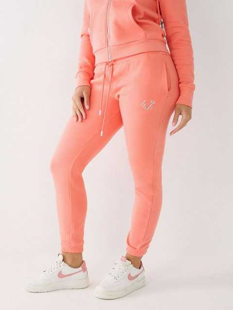 Pantalon Jogger True Religion Logo Mujer Coral | Colombia-JAERZFI59