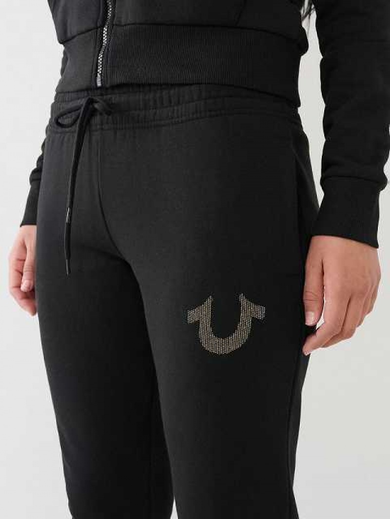 Pantalon Jogger True Religion Logo Mujer Negras | Colombia-COENSGY83