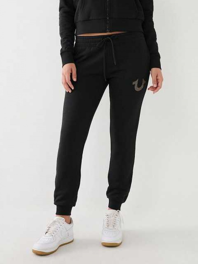 Pantalon Jogger True Religion Logo Mujer Negras | Colombia-COENSGY83