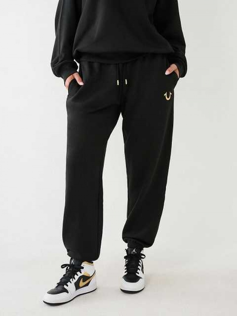 Pantalon Jogger True Religion Logo Relaxed Mujer Negras | Colombia-AUQOBRW61