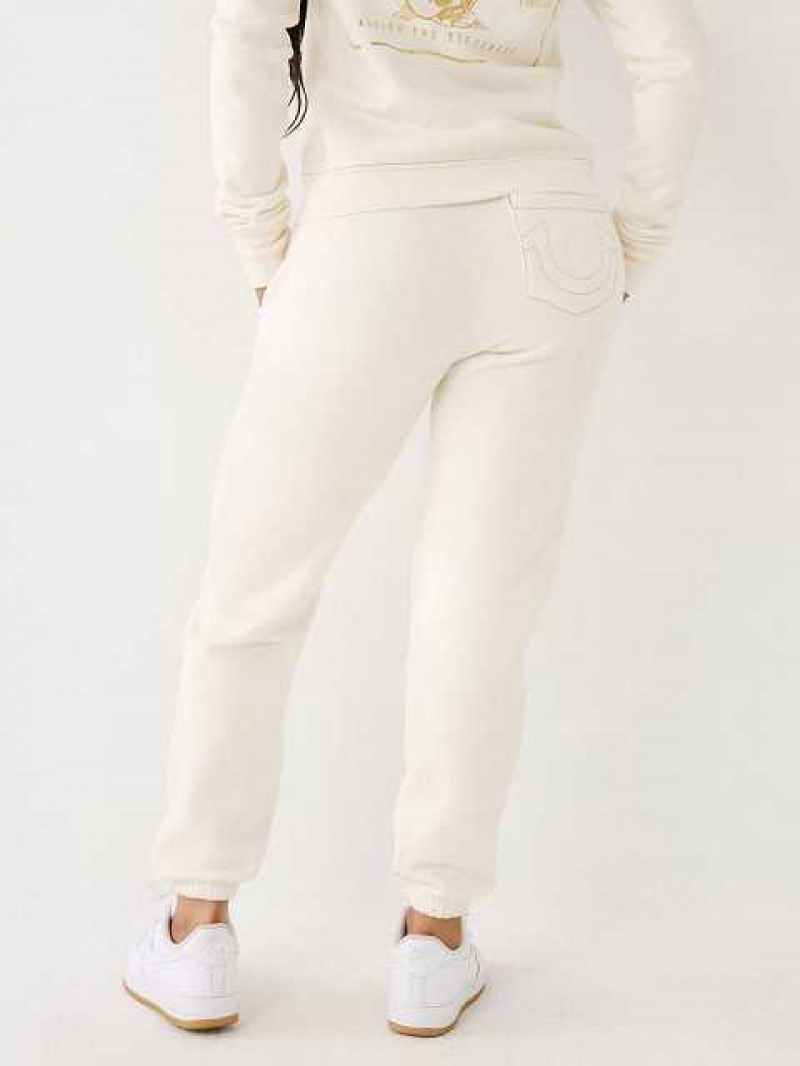 Pantalon Jogger True Religion Lurex Big T Logo Mujer Blancas | Colombia-HJCVQEK73