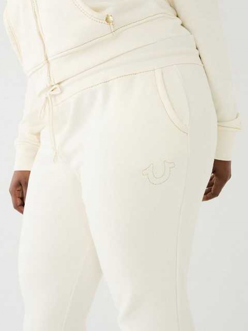 Pantalon Jogger True Religion Lurex Big T Logo Mujer Blancas | Colombia-HJCVQEK73